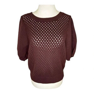 NEW Stitches + Stripes Women's XL Brown Open Stitch Knit Sweater Pullover NWT